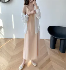 【ベージュ★Ｌサイズ】 レディース ロング キャミ ワンピース ノースリーブ　大きめ　体型カバー　ゆったり