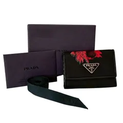 PRADA プラダ 6連キーケース 黒 赤 花柄 フラワー レディース