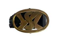 YVES SAINT LAURENT イヴサンローラン YSL ロゴ バックル ベルト ブラック レザー メッシュ 141516 ゴールド金具 小物 良品 中古 4b000533