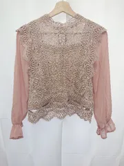 ◇ Θ CECIL McBEE セシルマクビー レース 切替 長袖 ブラウス サイズM ピンクベージュ レディース E  【1506110014665】