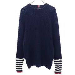 トミーヒルフィガー ロングスリーブ ニット S ネイビー系 TOMMY HILFIGER 長袖 セーター ロゴ刺繍 メンズ 【中古】  【230127】 【PD】