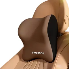 ネックパッド 車 【大面積柔らかい/メモリー綿】 首クッション 低反発 ネックピロード 頸椎サポート ヘッドレスト 長時間運転 車内装 取付簡単 調節可能 洗える  (茶色)