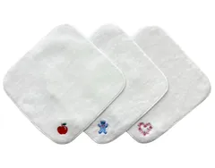 新品 今治タオル×スマイリッシュ ミニタオルハンカチ（15cm×15cm）３枚セット・名入れスペース付（りんご＆くま＆フラワーハート）ベロアのような滑らか素材