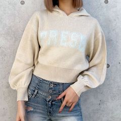 【即納】PRESH short ニットパーカー GYDA ジェイダ 072512660401 gyda レディース  ニット セーター パーカー ショート丈 フリーサイズ ライトグレー ブラック ライトイエロー GYDA パーカー 新品 正規品