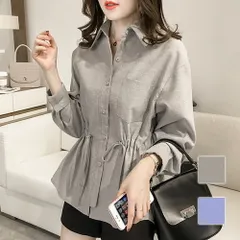 ウエストリボンブラウス レディース トップス 長袖 無地 10代 20代 30代 韓国ファッション オフィスカジュアル 大きいサイズ シンプル ウエストマークのサムネイル