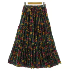 ロデオクラウンズ Rodeo Crowns フローラルプリーツマキシスカート 420CAM31-1110 ティアード ウエストゴム 花柄 グリーン 緑 マルチカラー F