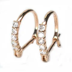 K10 10金 ゴールドピアス レディース 0.1ct ダイヤ ハーフエタニティ フープピアス （ピンクゴールド）　フープピアス 10k