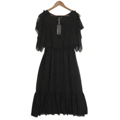 MINESAM マインサム 春夏★ シフォン フレア ワンピース Sz.L レディース 黒