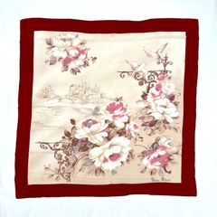 Nina Ricci スカーフ シルク 大判 ニナリッチ 花柄 ピンク バーガンディ ハンカチ ストール ショール ファブリック ヴィンテージ アンティーク