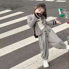 セットアップ 子供服 女の子 通園着 ニット 無地 上下セット キッズ トップス+パンツ 2点セット かわいい ガールズ 入園式 卒園式 通園着 通学着 春服 秋服 新品 長袖 長ズボン 誕生日 子ども服 KSFC132(90-150)