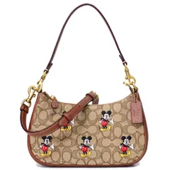 コーチ バッグ COACH ジャガード レザー シグネチャー ディズニー コラボ ミッキー テリ ロゴ 2way クロスボディ 斜め掛け ショルダー ハンド バッグ カーキ×レッドウッドマルチ CM196