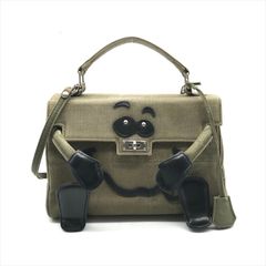 良品 READY MADE レディメイド 2WAY ハンド ショルダー バッグ 斜め掛け モンスターバッグ カーキ ヴィンテージ加工 キャンバス k5986