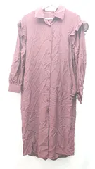 ◇ LOWRYS FARM 無地 フリル ゆったり ナイロン混 長袖 ロング ワンピース サイズF ボルドー レディース E  【1310130013719】