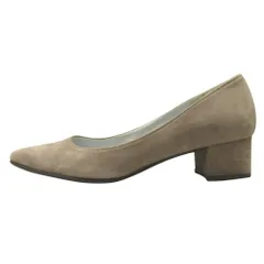 美品 銀座かねまつ GINZA Kanematsu ヌバック レザー パンプス シューズ ヒール 靴 チャンキーヒール 22cm グレージュ レディース 古着 中古 USED