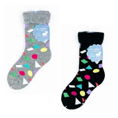 【人気商品】2点セット靴下裏起毛カラフル幾何学ギフト　レディースソックスあったか