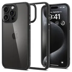 Spigen iPhone 15 Pro Max ケース クリア ストラップホール 米軍MIL規格 ウルトラ・ハイブリッド ACS06570 (マット・ブラック) 0