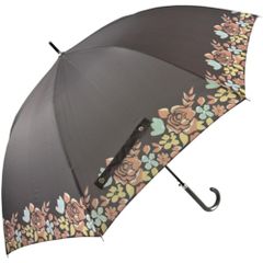 【新着商品】ベーシックスタンダード(Basic Standard) 長傘 レディース 大きい おしゃれ レザーハンドル 大判 65cm ワンタッチ ジャンプ傘 丈夫 耐風 グラスファイバー骨 かわいい バラ 花柄 黒