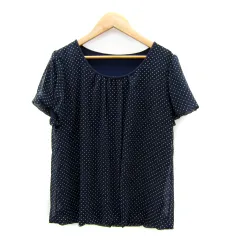 ナチュラルビューティーベーシック NATURAL BEAUTY BASIC ブラウス カットソー 半袖 ラウンドネック ドット柄 水玉柄 M 紺 ネイビー /SY28