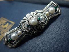 14K プラチナ ダイヤモンド ブローチ ゴールドバック 年代物 