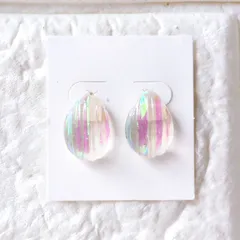 【再販】No.269　レジン　オーロラ　バカラネイル風　しずく型　ぷっくり　ピアス　イヤリング