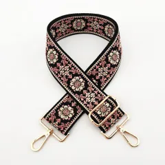 ☆ H（ブラック×ベージュ花） ☆ ショルダーストラップ ショルダーベルト 刺繍 ショルダーストラップ バッグ 刺繍 幅広 太め ショルダーベルト バッグ用 バック バック用 ショルダーストラップのみ エスニック 交換用 肩掛け 斜めがけ おしゃれ オシャレ