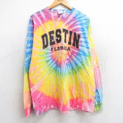 XL/古着 長袖 ビンテージ Tシャツ メンズ 00s デスティン フロリダ コットン クルーネック ピンク他 タイダイ 25jun25 中古