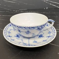 【美品】ROYAL COPENHAGEN ロイヤルコペンハーゲン ブルーフルーテッド ハーフレース カップ&ソーサー