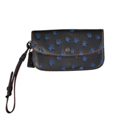 美品 COACH コーチ レザー スター 星柄 リストレット 長財布 ロングウォレット 25535 ブラック×ネイビー レディース 古着 中古 USED
