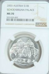 2003 ATRIA SILVER 10 EURO S10E SCHOENBRUNN PALACE NGC MS 70  POP 1