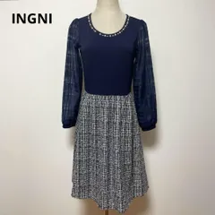 INGNI イング ネイビー 長袖 フレア ワンピース M 透け感