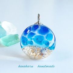 海ネックレス＊ぷっくりサークル(ブルー＊ライトブルー)