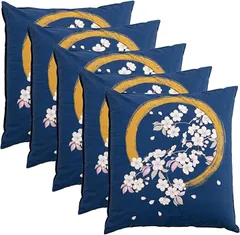 EFFECT 座布団カバー５枚組 銘仙版 サイズ 55 x 59 ｃｍ 円相桜 おしゃれな座布団カバー 5枚セット(ブルー,  銘仙判　55x59ｃｍ　5枚組)のサムネイル
