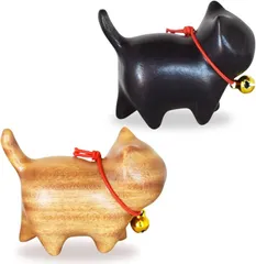 penogo 可愛い癒しネコちゃん 2個セット 猫 置物 雑貨 グッズ インテリア 幸運 プレゼント 女性 シンプル 手のひらに乗るサイズ(黒色 + 茶色,  コロンとセット)