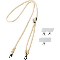 [エレコム] スマホショルダー ショルダーストラップ 肩掛け ストラップホールシート付属 丸紐 6mm ベージュ P-STSDH2R06BE