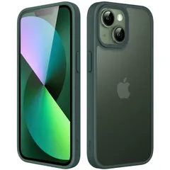 【迅速発送】JEDirect マットケース iPhone 13 Mini 5.4インチ 耐衝撃性ミリタリーグレードの落下防止 つや消しの半透明の背面電話カバー 指紋防止 (濃い緑色)