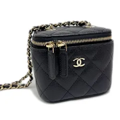 【中古】 シャネル マトラッセ クラシック スモール ヴァニティケース ブラック ゴールド チェーンショルダー キャビアスキン ココマーク AP1340 レディース