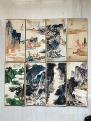 中国古美術・純手描き・四条屏・山水画芯・国画・黄宾虹印款・肉筆・宣紙・文房置物 中国古美術・純手描き・四条屏・山水画芯・国画・黄宾虹印款