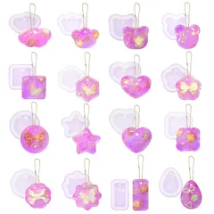 YFFSFDC シリコンモールド レジン 【16個セット】 穴あき ハート 長方形 正方形 多角形 小動物 シェイカーモールド ソフトモールド DIY手作り かわいい ペンダント アクセサリー 装飾 再利用可能(O) 0