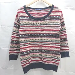 ◇ UNITED ARROWS マルチ柄 Uネック 派手 裾リブ 長袖 ニット セーター サイズ表記なし マルチ レディース E  【1303290009067】