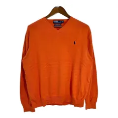 Polo by Ralph Lauren ポロ ラルフローレン Vネック コットン ニット セーター 大きいサイズ オレンジ (メンズ XXL) 中古 古着 T0900