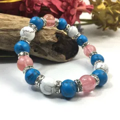 チェリークォーツ ×ハウライト×ターコイズ パワーストーンブレス 10mm（シルバー）メンズ・レディース 男性・女性 数珠ブレス 開運  [3]