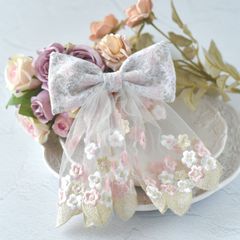 2wayリボン【花の妖精】◆ハンドメイド ロリータ デカリボン バレエ 病みかわいい メンヘラ 地雷系 ゴスロリ ゴシック レトロ 洋風 新品 ユニセックス ネックレス ワンポイント シルバー