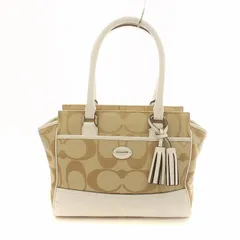コーチ COACH ハンドバッグ トート シグネチャー キャンバス レザー ロゴ ベージュ 白 ホワイト ■GY18 /MQ
