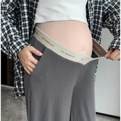 Mサイズ　グレー マタニティパンツ V字ウエストデザイン 産前産後 マタニティパンツ 妊婦 レディース  ワイドパンツ マタニティワイドパンツ ルームウェア 妊婦服 マタニティウェア ローウエスト