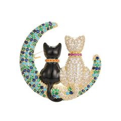 【特価商品】カラージルコニア カップルブローチ 月の猫 レディースギフト ブローチ CZ-016