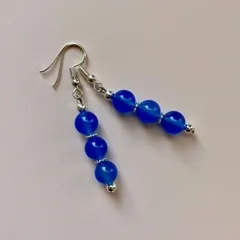 青瑪瑙  フックピアス 8mm （シルバー） イヤリング 樹脂ピアス  パワーストーン  ハンドメイド ◆