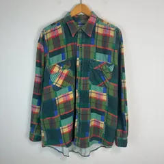 長袖シャツ チェック柄 フランネルシャツ マルチカラー グリーン サイズLL メンズ 古着 アメカジ ストリート
