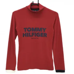 【超美品】トミーヒルフィガーゴルフ 長袖ハイネックシャツ レッド×ネイビー 表微起毛 レディース S ゴルフウェア Tommy Hilfiger Golf
