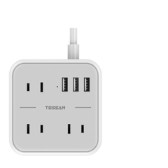 TESSAN 電源タップ 延長コード 2メートル コンセント 3個AC口 3つUSBポート雷ガード付 TS-103