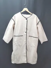 ◇ AUNT MARIE'S レザーパイピング ｶｼﾞｭｱﾙﾌｫｰﾏﾙ 綺麗め 長袖 中綿 膝丈 ノーカラーコート サイズS ﾍﾞｰｼﾞｭ レディース E  【1305150008302】